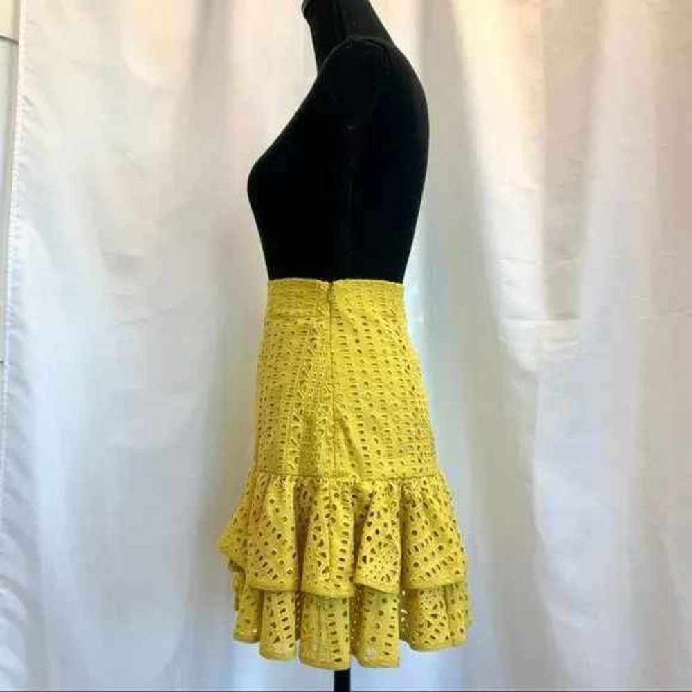 ZARA Yellow Ruffle Skirt High Waist Cut Out Embroidered Summer Size S - Picture 2 of 12
